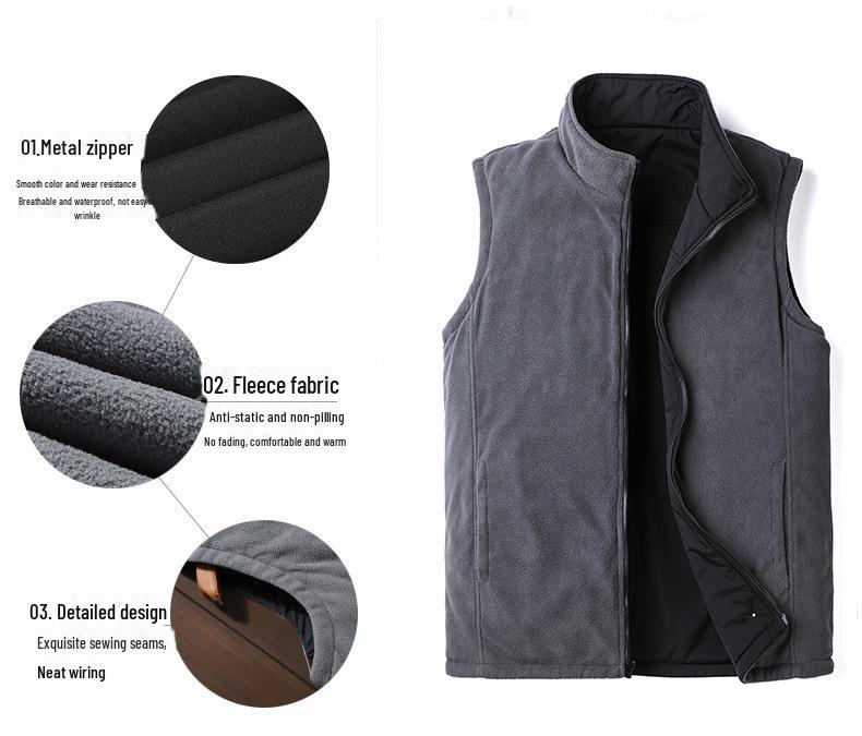 Men's Double-Sided Polar Fleece Vest - Autumn/Winter Outdoor Sleeveless Jacket for Middle-Aged and Elderly
