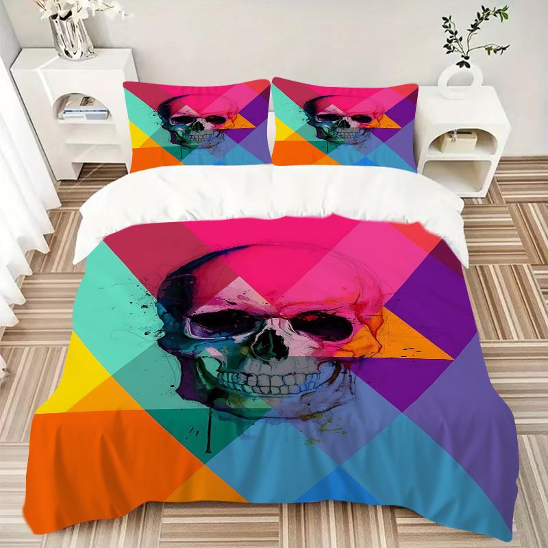 3pcs Bedding Set Skull Vibrant Includes 1 Comforter + 2 Pillowcases, Without Pillow Inserts, Soft Comfortable,a0909069