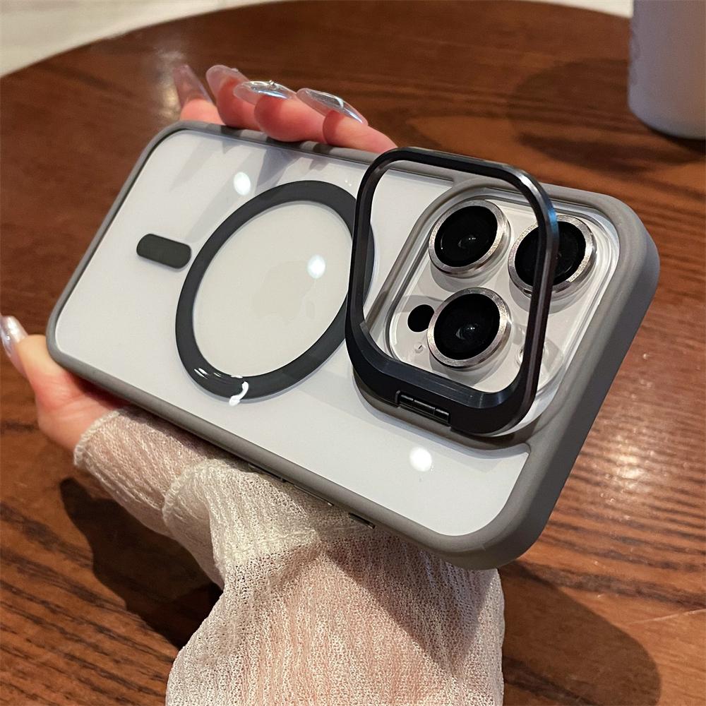 Magnetic Camera Stand Holder Clear For iPhone 15 14 13 12 11 Pro Max Plus For Magsafe Lens Mount Bracket Shockproof Cover Funda