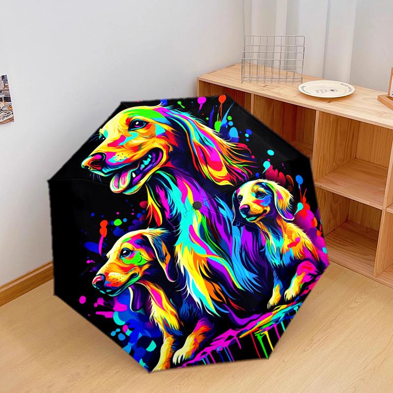 1 PC Automatic Folding Umbrella - Colorful Dogs Artwork Pattern, Portable & Foldable Design with 8 Ribs, Christmas Birthday Gifts