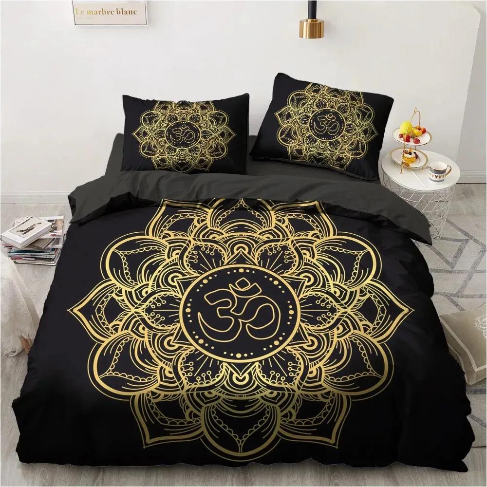 3D Black Only Gold Design Printed Duvet Cover Set Bohemia Luxury High-End Black Bedding Sets Quilt Comforter Cover Set Full Size