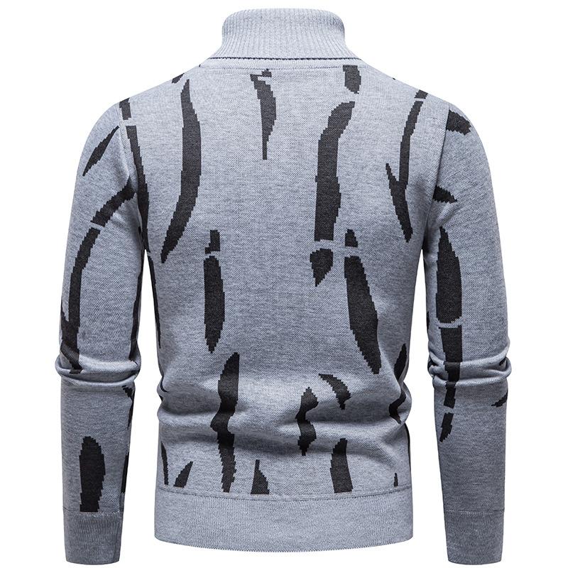 New Popular Autumn Winter Irregular Jacquard Pattern Sweater Casual Turtleneck Knitted Contrast Color Knitted Mens Pullover