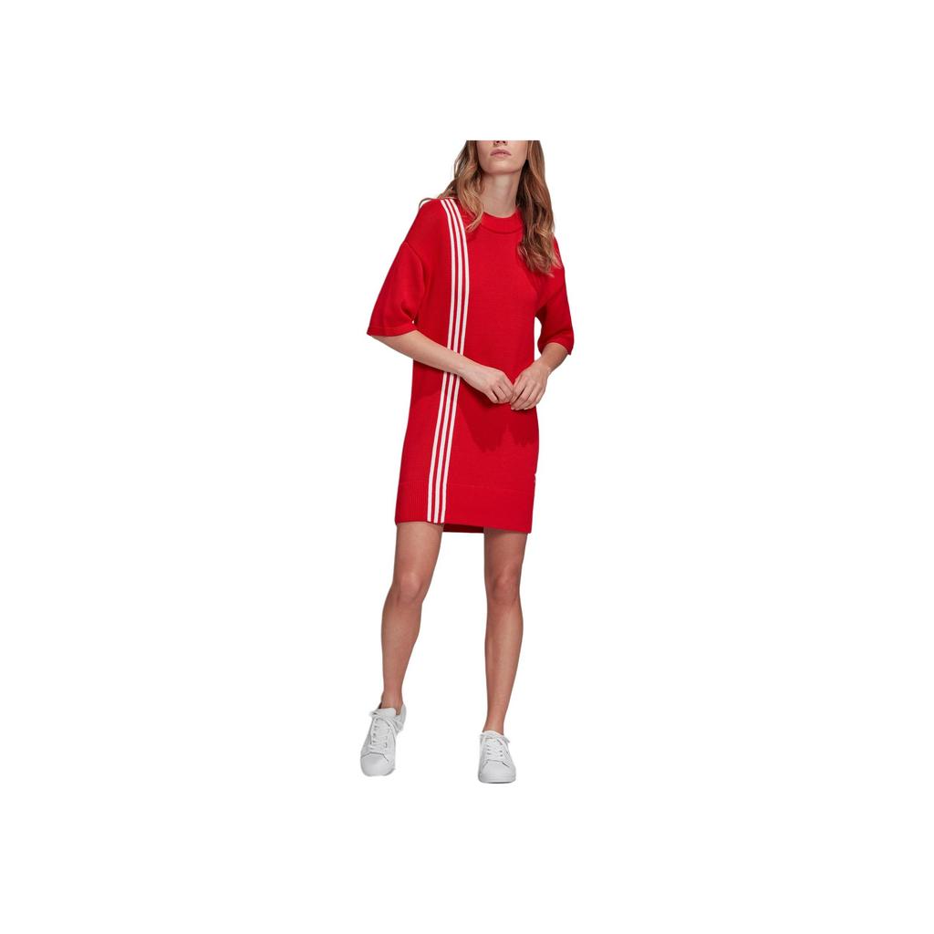 adidas Originals Sweat Dress Comfortable Versatile Round Neck Short Sleeve Dress Women Dresses Red FU1747