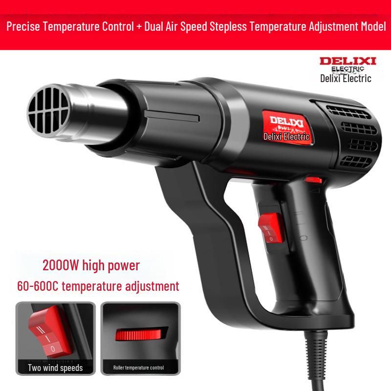 Delixi Electric Digital Display High-Power Hot Air Gun for Temperature Control & Film Shrinking.