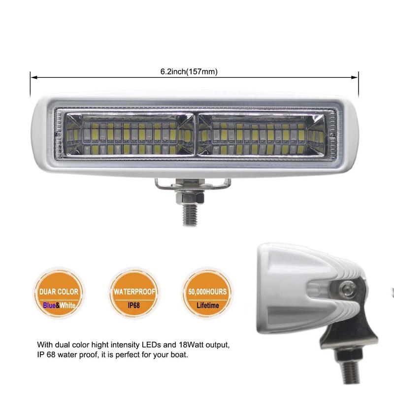 LED Work Light Marine, 18W Dual Color White Blue, 316 Stainless Steel Brackets, Boat Searchlight, for Yacht Truck Offroad, 12V