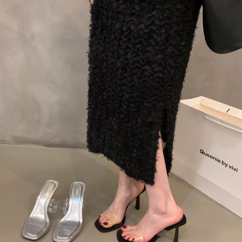 French niche high-heeled transparent with cool slippers fairy shoes 2025 new summer temperament wear silver sandals