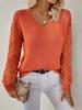 V-Neck Crochet Jacquard Sweater: Women's Loose Fit, Long Sleeve Pullover for Spring & Autumn