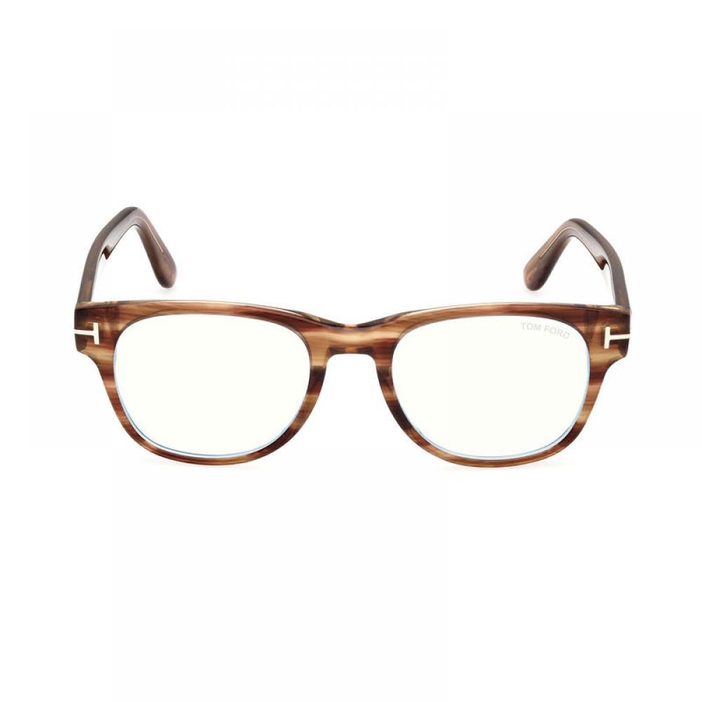 Tom Ford Eyeglasses Square Full Rim  Striped Brown Frame And Clear Blue Light Block Lens Ft5898 B050 Brown