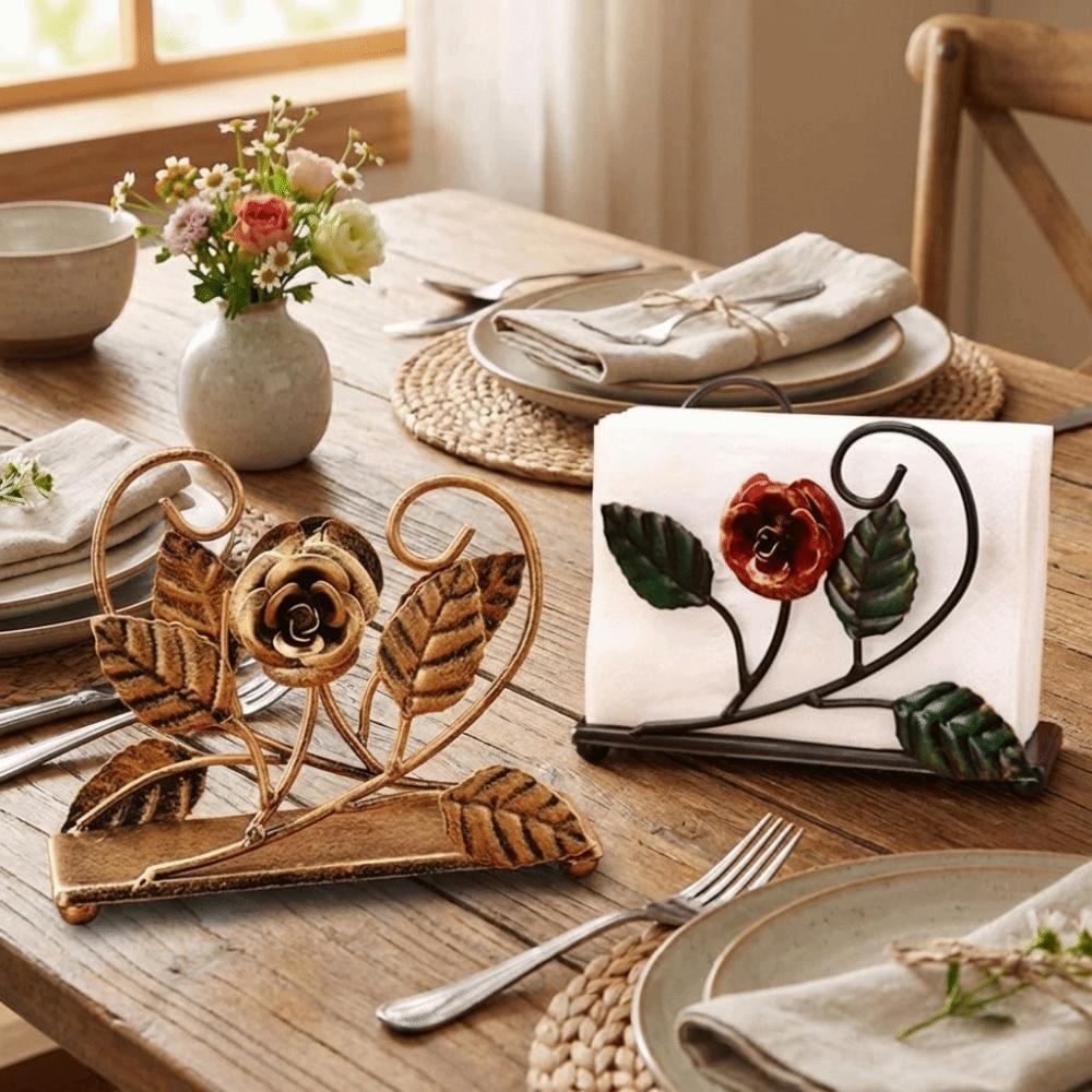 Hollowed-out Design Metal Napkin Holders Rose Paper Towel Container  Home Decor
