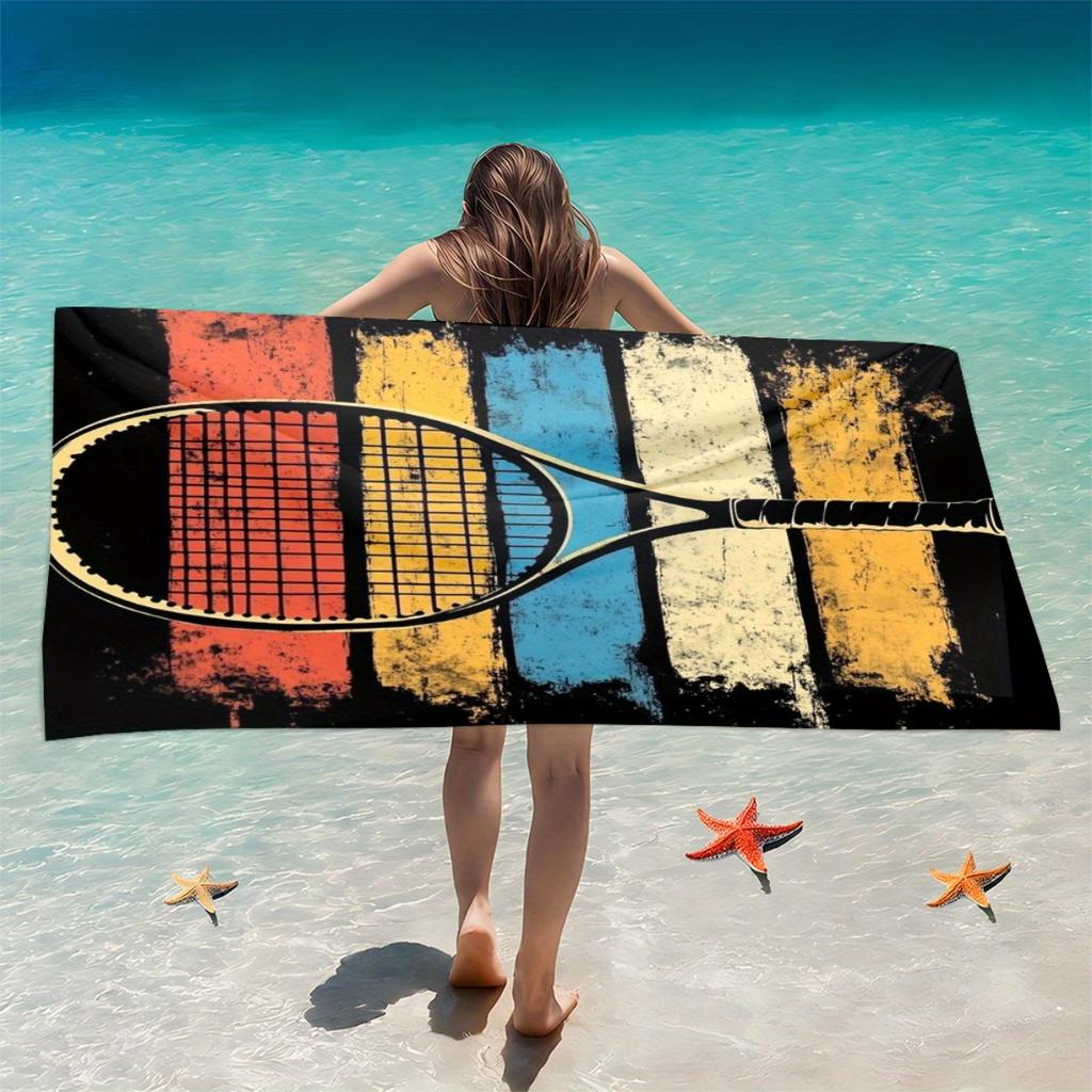 Tennis Schläger Druck Extra Groß Strandtuch Mikrofaser Schnelltrocknend Sandfrei Für Pool Yoga Reisen