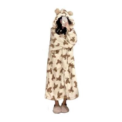 [Harebi] Wearable Blanket, Room Wear, Women's, Fluffy, Wearable Blanket, Loungewear, Long Length, Pajamas, Gown, Long Sleeve, Hooded, Cute, Big
