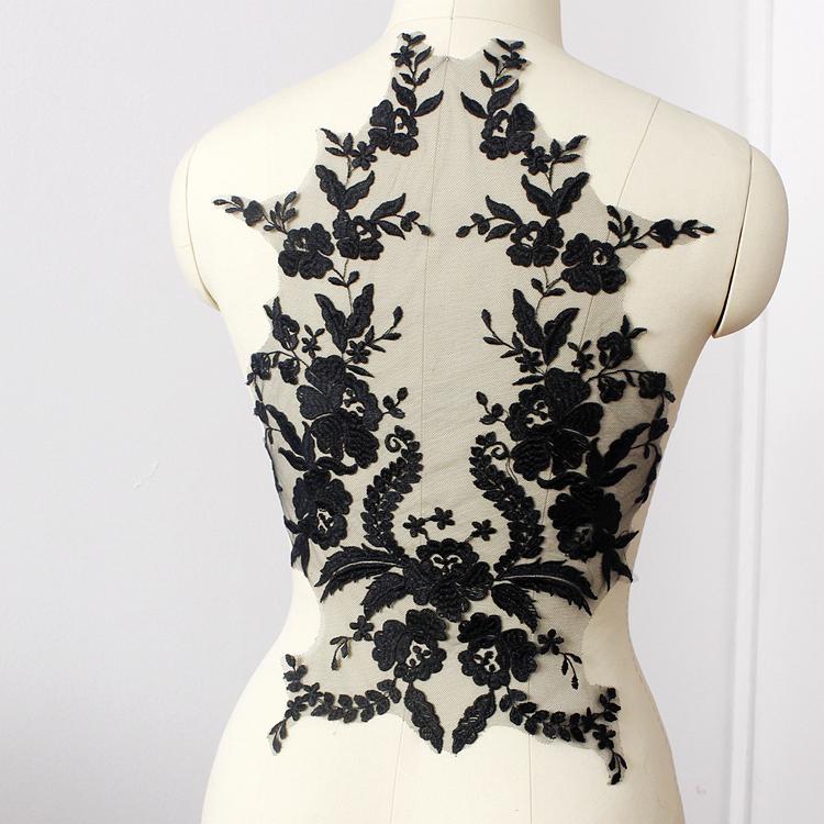 bigsize white black lace embroidered patch applique for stage performance dress sewing on fashion clothes decoration patches