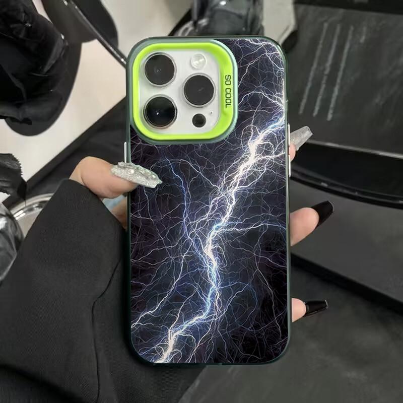 Creative Mountain Magma Lightning Electroplate Silver IMD Case For iPhone 16 15 14 Pro Max 11 12 13 Pro 7 8 Plus 16E X XR Cover