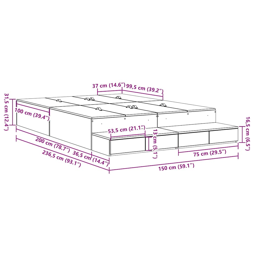 Storage Bed Frame Sonoma Oak 150 cm Particleboard
