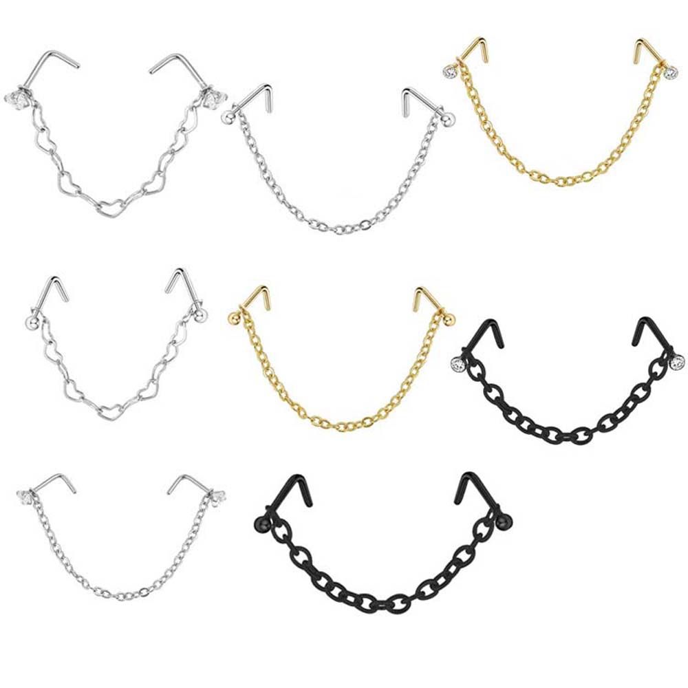 Steel Earrings Piercing Rhinestones Septum Rings Double Nose Chain Nose Piercing Ring Nose Stud