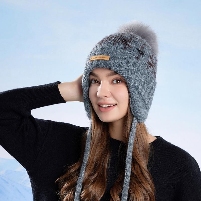 Winter Outdoor Cold and Warm Ear Protection Big Head Circumference Knitted Wool Hat Women