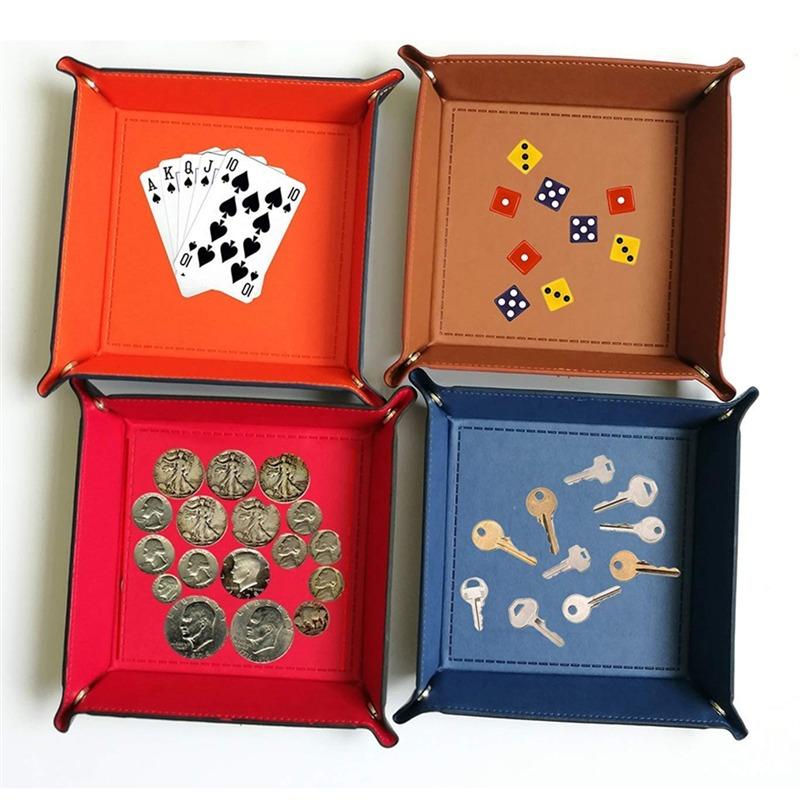 Rolling Folding Hexagon Dice Game Storage Tray PU Leather&Velvet Mat Holder Double Sided Thick Office Supplies Storage Tools