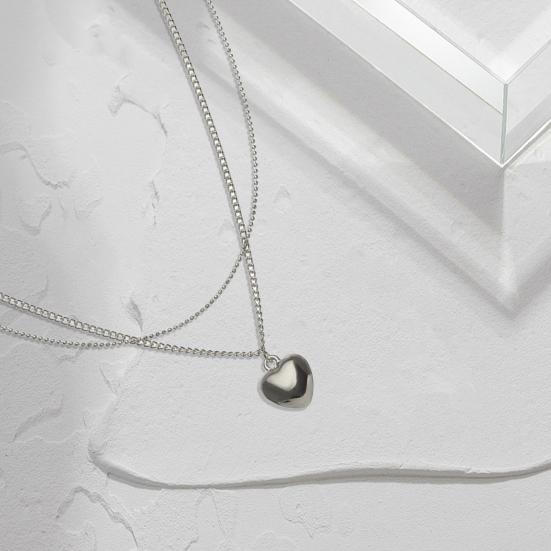 Women Necklace Heart Pendant Double-layered Hip Hop Style Alloy Polished Adjustable Club Party Neck Jewelry