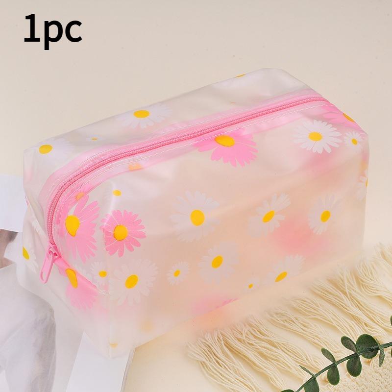

1pc Daisy Print Handbag,Portable Beach Wash Bag,Large Capacity Makeup Bag,PVC Frosted Swimming Bath Bag,Clothing Storag Tote Bag
