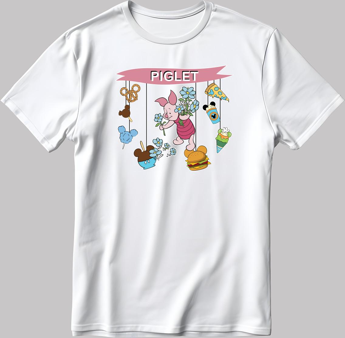 Piglet Disney Short Sleeve White/Black Men / Women T Shirt J059 4XL