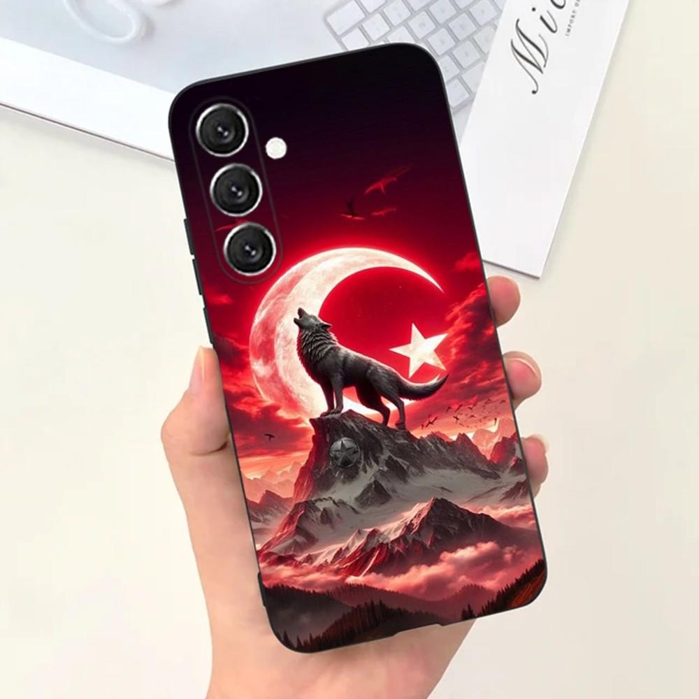 Turk Wolf Turkey Flag  Phone Case For Samsung S25,S24,S21,S22,S23,S30,Ultra,S20,Plus,Fe,Lite,Note,10,9,5G Black Cover
