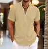 Men's Linen Shirts Short Sleeve Button Up Shirt Casual Summer Loose Fit Home Style Shirts