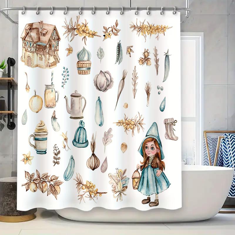 

Vintage Style Watercolor Bath Curtains Floral Design With Garden Girl Luxury Home Decor Shower Curtain Set For Bathroom Decorati W60H190(CM)-1 Pcs