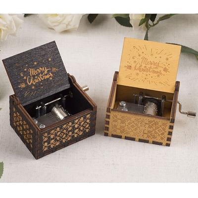 Classical New Year Wooden Music Box Merry Christmas Musical Boxes Hand Crank