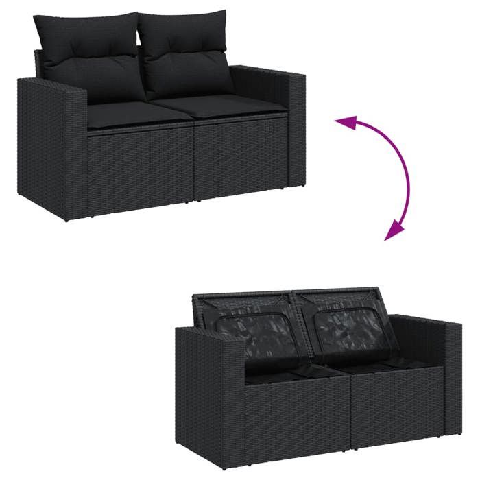 VidaXL Salon de Jardin avec Coussins 14 pcs, Canapés de Terrasse, Ensemble de Meubles de Patio, Mobilier d'Extérieur, Noir 3256692