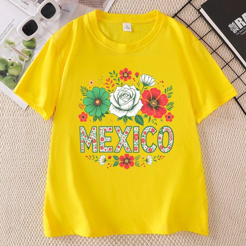 Mexico Floral Unisex T Shirt Mexican Graphic Tee Latina Printed T Shirts Cotton Short Sleeve Round Neck Tees Unisex Clothing Tops