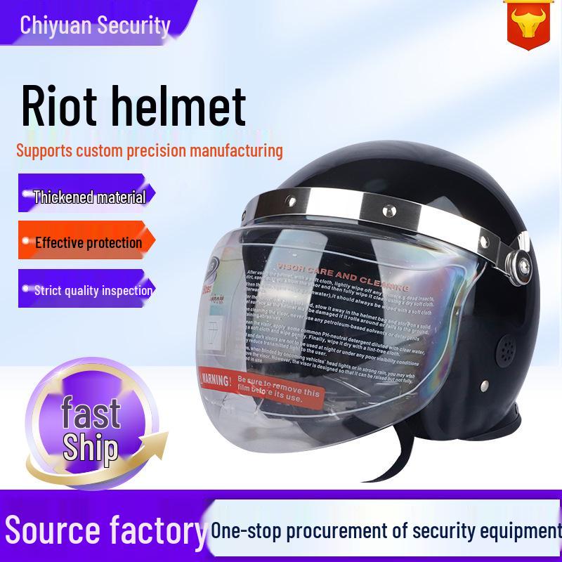 Heavy-Duty Black Anti-Riot Steel Helmet with Tempered Glass Shield Anti-riot Helmet