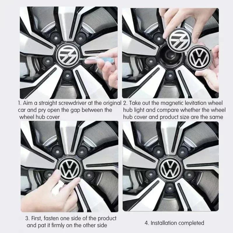 2025 Hot VW 4pcs Hub Led Lights Cap Car Floating Illumination Wheel Center Covers Caps For Volkswagen golf4/6/7 toutan passat ti