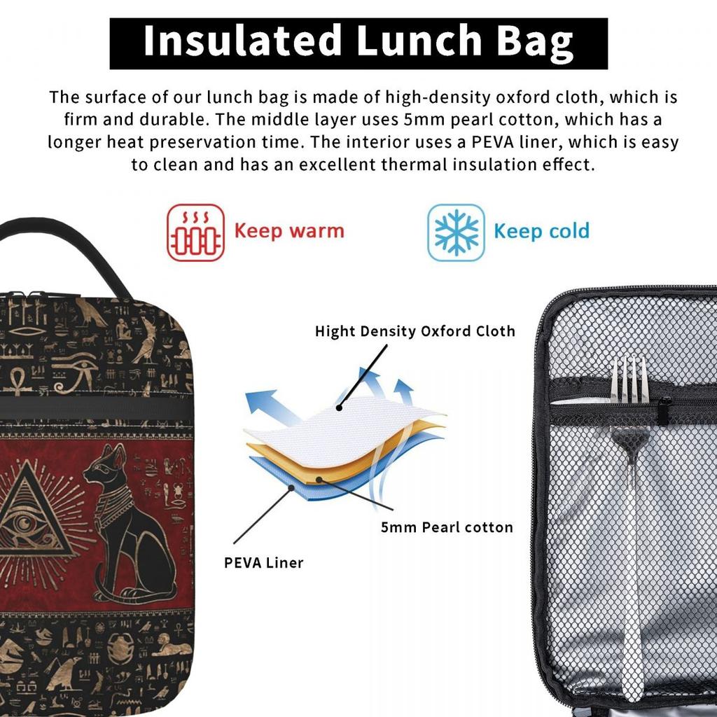 Egyptian God Ancient Egypt Bastet Cat Insulated Lunch Bag for Kids Cooler Thermal Food Box Tote Portable Lunch Boxes Container