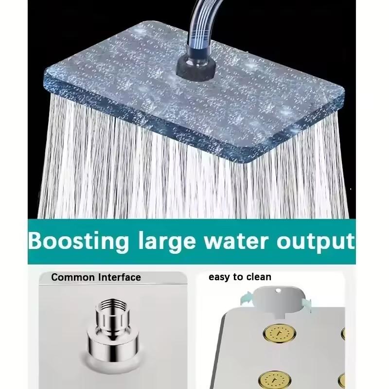 Upgraded1pc Bathroom High Pressure Shower Head, Silvery Plating/black Square Large Flow Ceiling Mounted Supercharge Shower Head