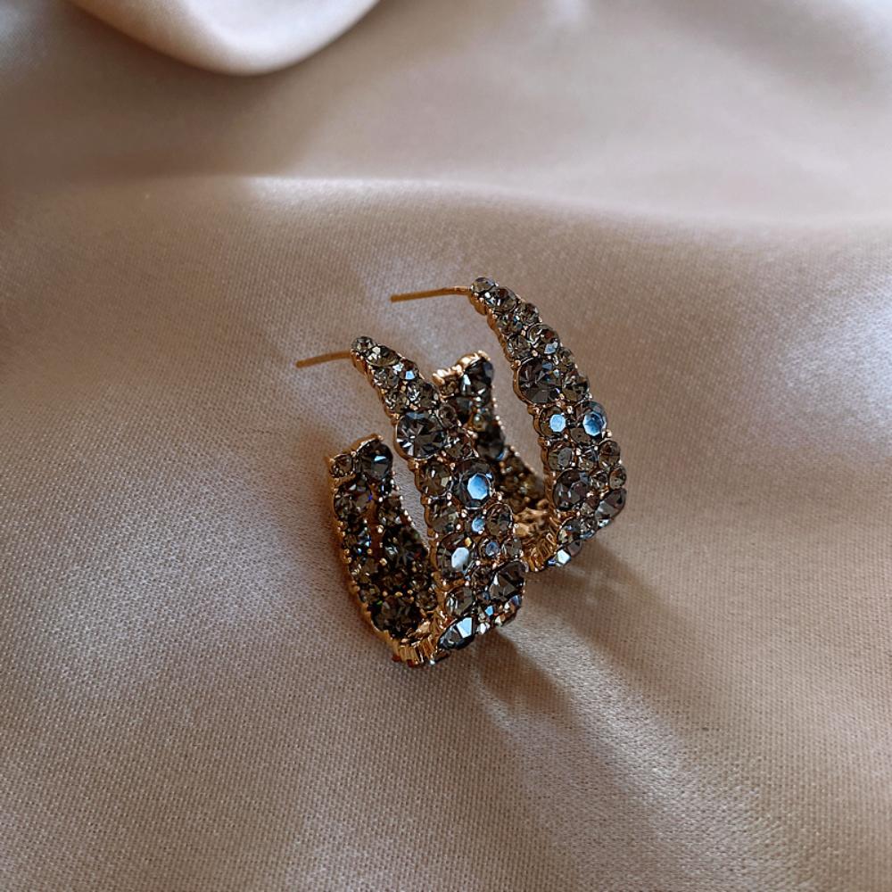 Black Crystal Drop Dangle Earrings for Women Charm Shiny Zircon Hoop Earring Eardrop Wedding Jewelry Gifts