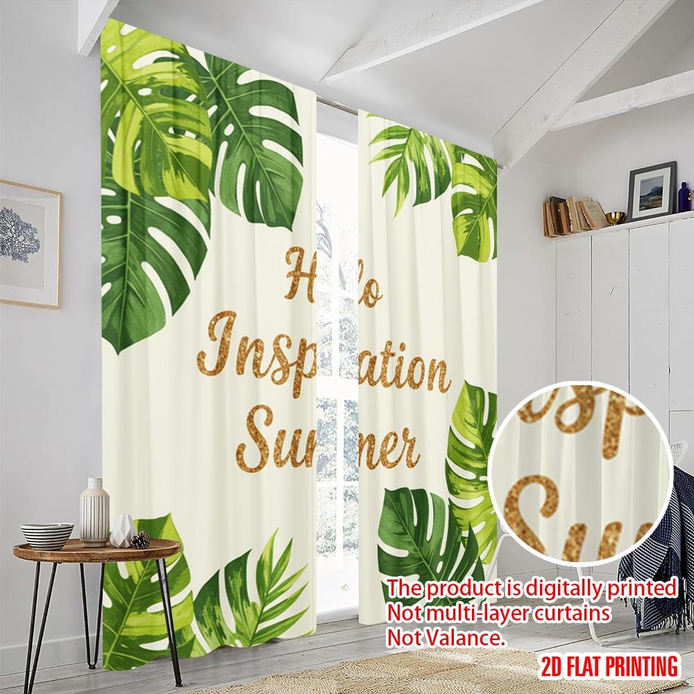2pcs 2D flat printing Scene Curtains Tropical Leaves Summer Inspiration 100% Polyester Fabric Without Electricity Birthday Party