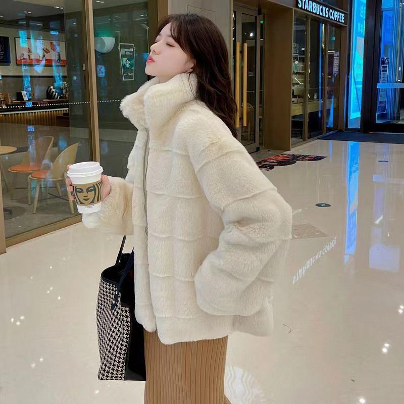 Autumn and winter new imitation Danish mink imitation fur women's thickened winter coat women's stand-up collar short zipper