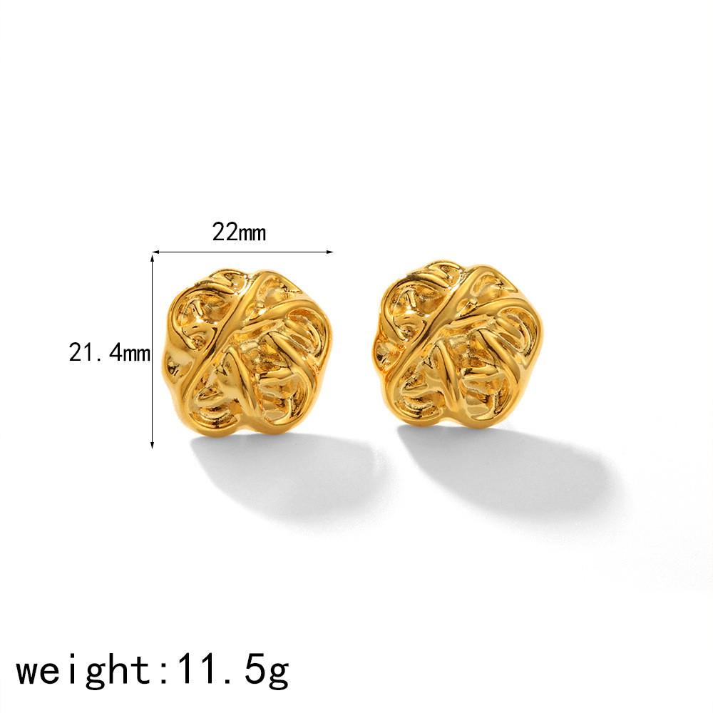 Geometric Stainless Steel Earrings With Textured Heart Shape For Fashion Accessories Gold B
