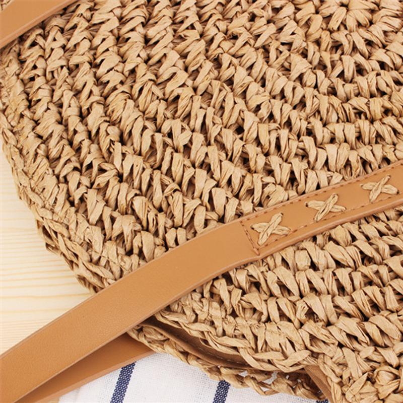 Women Boho Woven Handbag Summer Beach Tote Straw Bag Round Rattan Shoulder Bag