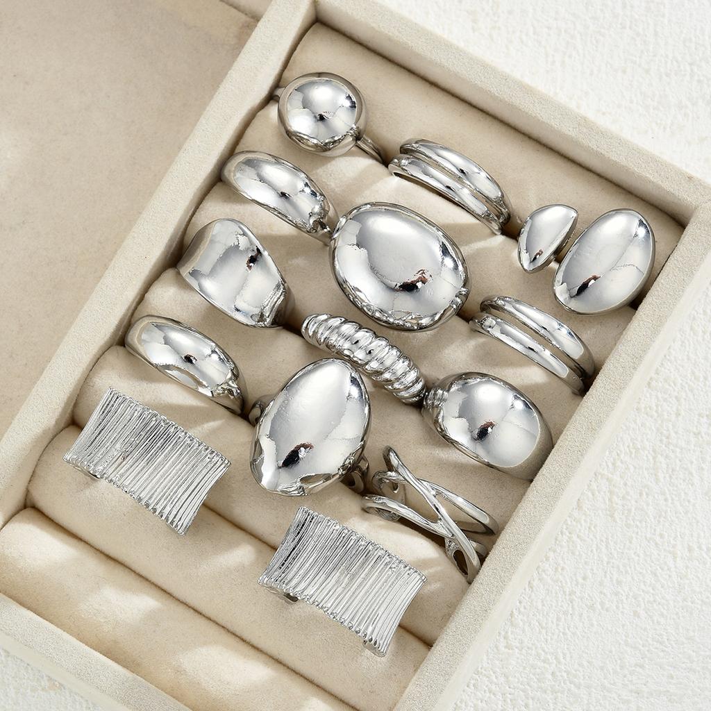 14 Pcs/Set Punk Ring Set For Women Vintage Chunky Silver Color Geometric Rings Fashion Personalized Daily Party Jewelry Gift New