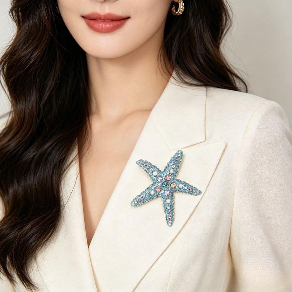 Party Jewelry Starfish Pin Gifts Metal Badge Fashion Sparkling Starfish Brooches Women
