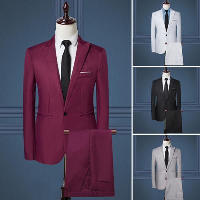 2 ks/sada Muži Pracovné odevy 3D strih Business Workwear Klopa Dlhý rukáv Celé rameno Dizajnový oblek Vrecká na kabáte Súprava nohavíc