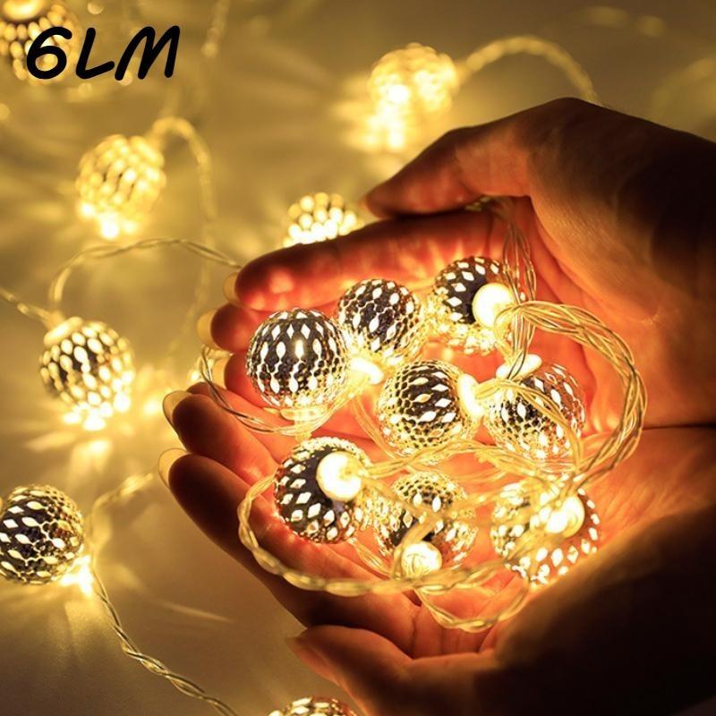 Iron Moroccan Ball Light String Ramadan Atmosphere Decoration LED Light String Cabinet Courtyard Decoration Hollow Ball