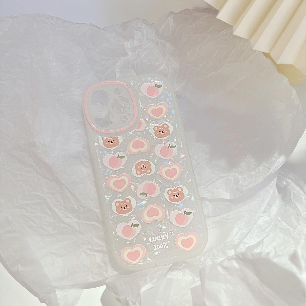Peach Love Bear Applicable 15promax Apple Phone Case IPhone 16 Fairy 15 Pearl Chain XR Shell 14