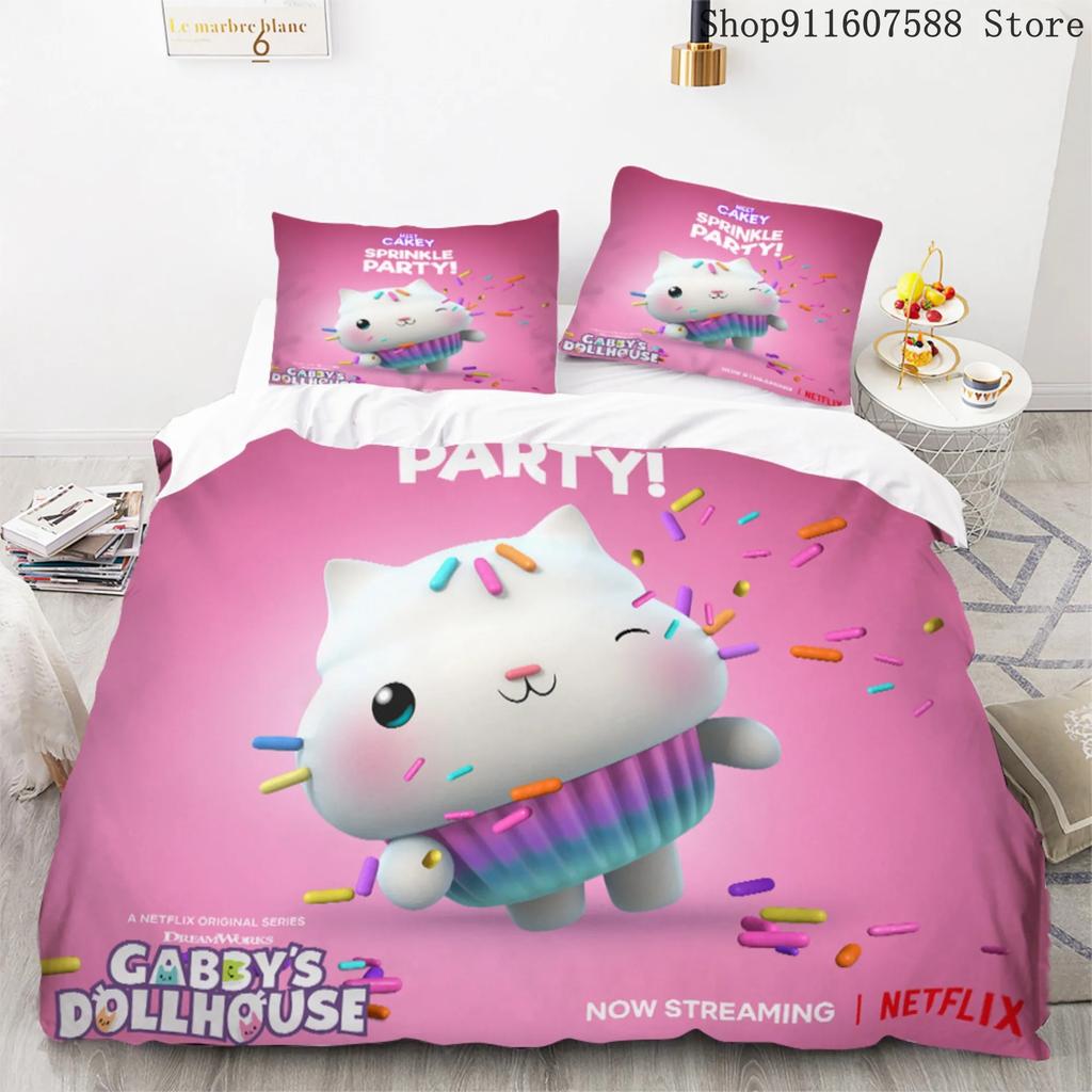 Comforter Gabby'S Dollhouse Kawaii Bedding Set For Bedroom Soft Modern S Comefortable Kids And