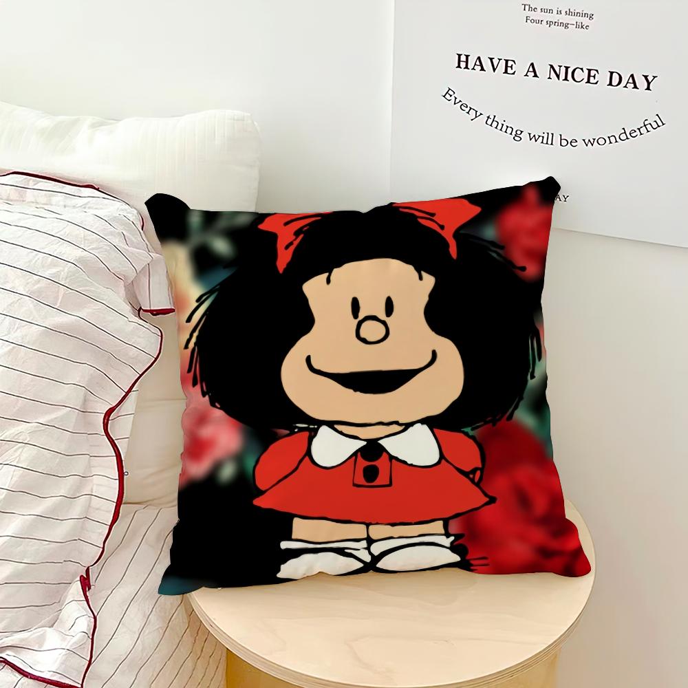 

Mafalda Cartoon Cute Pillow Case Sofa Living Room Bedroom Headboard Backrest Cushion Square Cushion Nap Time 16x16Inch