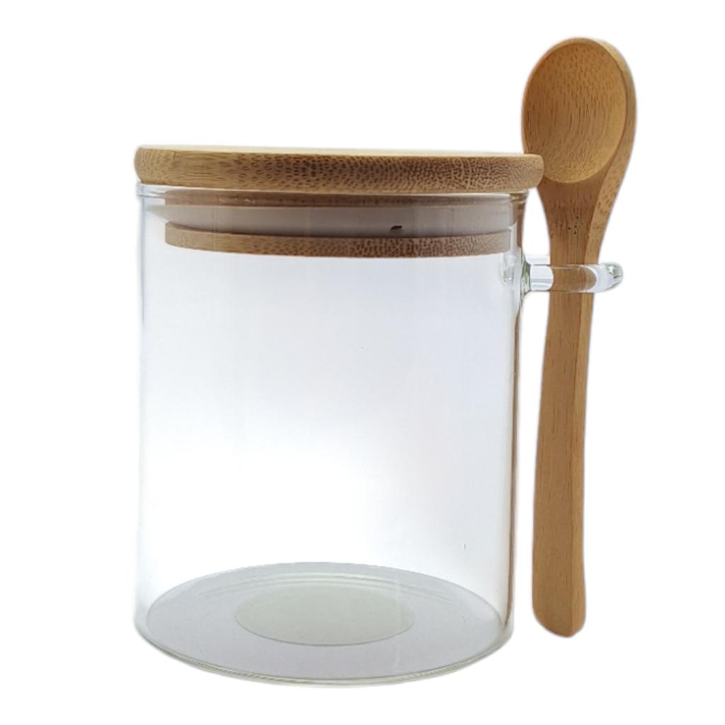 GLASS CONTAINER 400 ml JAR WITH BAMBOO LID AND SPOON