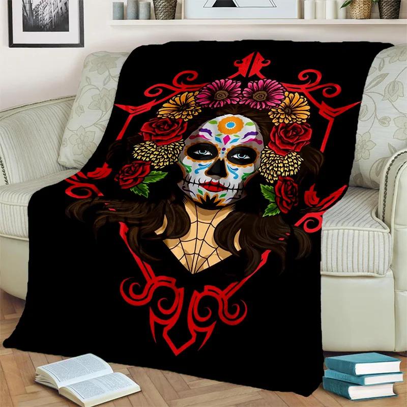 Coperta Orrore Teschio Femminile Ragazza Morta Gotica, Morbida Coperta da Lancio per Casa Camera da Letto Letto Divano Picnic Viaggio Ufficio Coperta Coprente Bambino