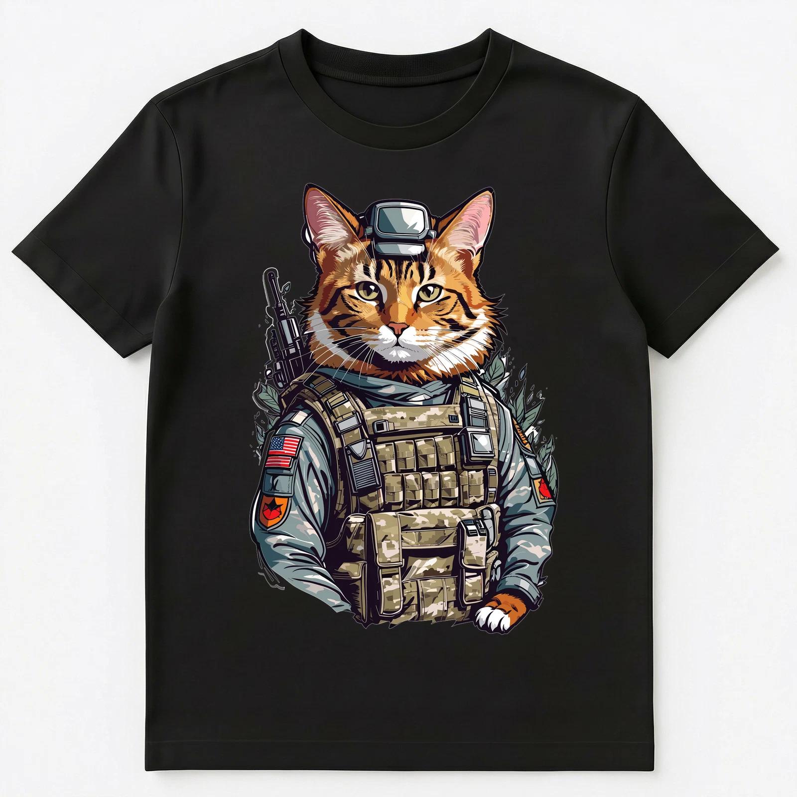 Cute Soldier Cat Graphic Design Unisex T-Shirt S