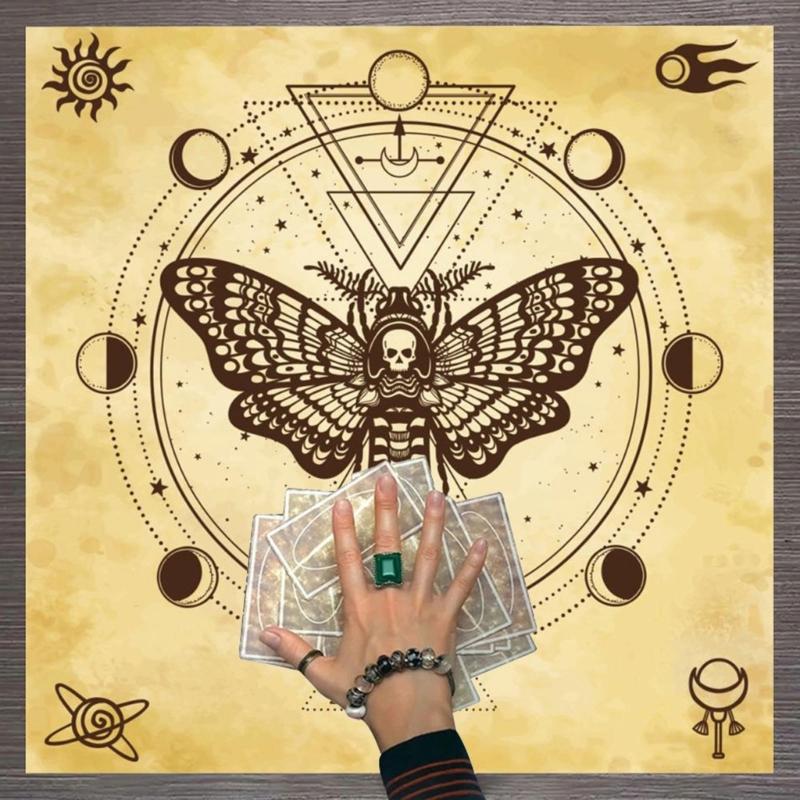 Divinations Tablecloth Skull Butterfly Moon Phases Tarot Cards Tablecloth Altars Cloth Divinations Board Game Accessory